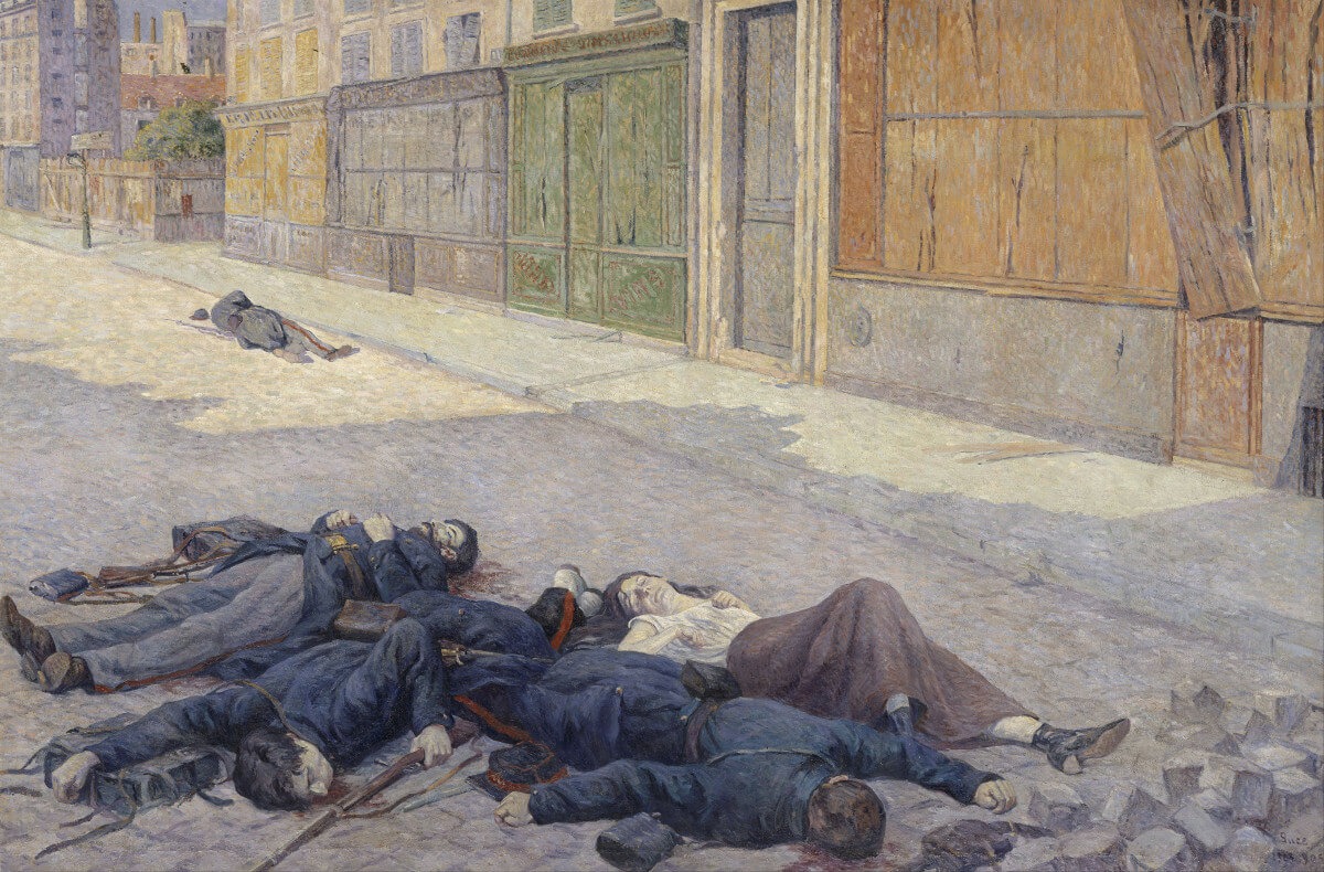 Slika, ulje na platnu, na kojoj je prikaz ubijenih pripadnika Pariske komune nakon krvave nedelje u maju 1871, autor Maksimilijen Luk