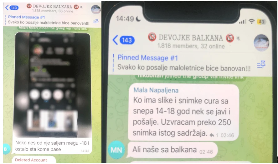 Slike ekrana Telegram grupa.