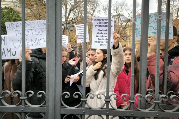 Protest ispred Gimnazije "Jovan Jovanović Zmaj" u Novom Sadu; Foto: Mašina