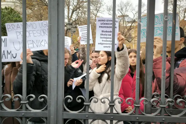 Protest ispred Gimnazije "Jovan Jovanović Zmaj" u Novom Sadu; Foto: Mašina