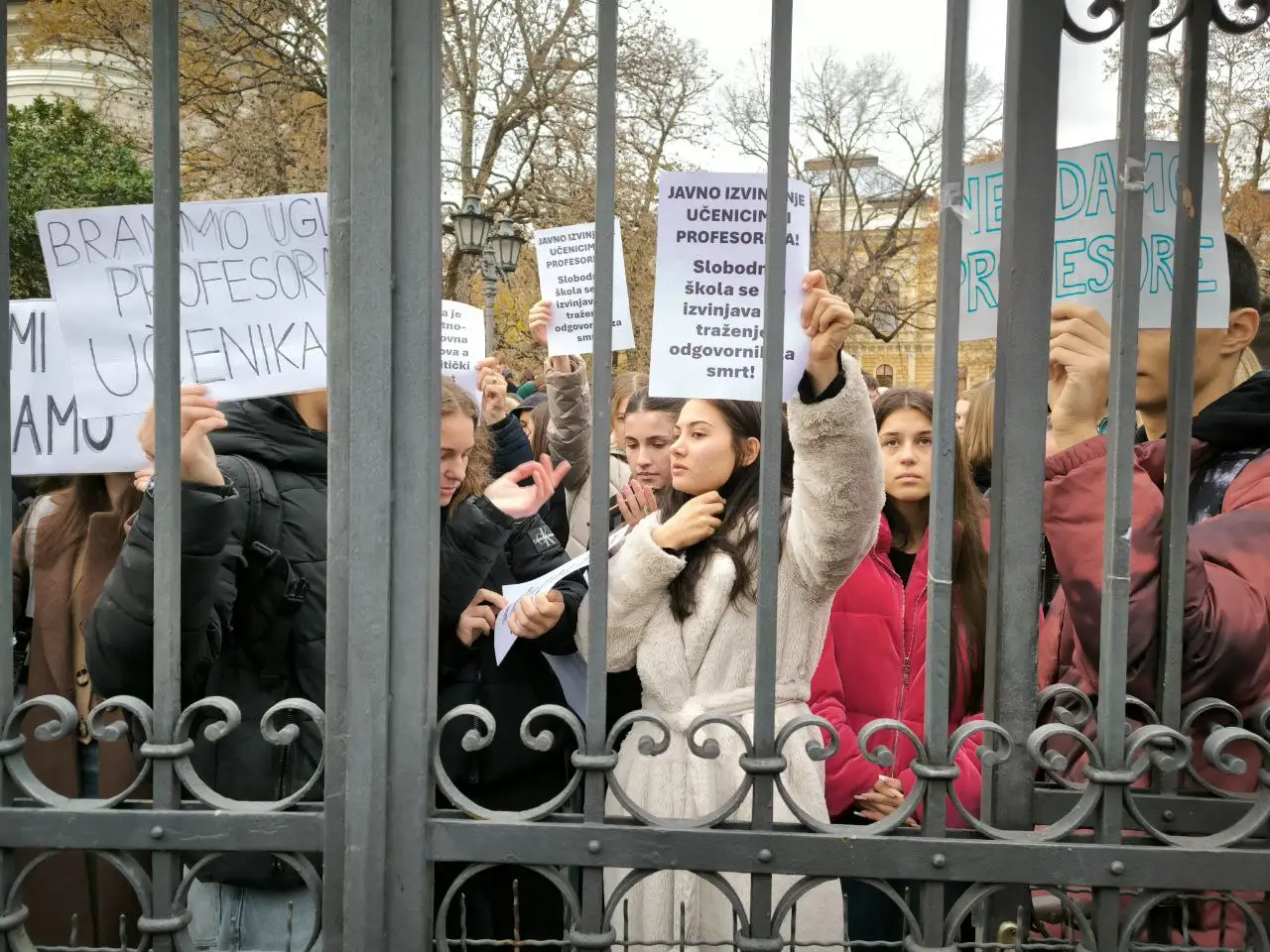 Protest ispred Gimnazije "Jovan Jovanović Zmaj" u Novom Sadu; Foto: Mašina