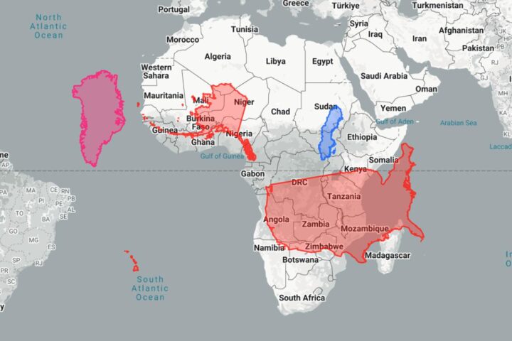 Realna veličina Afrike, Grenlanda, Švedske i SAD